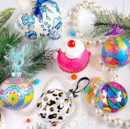 Christmas ornaments painted with glass paint markers